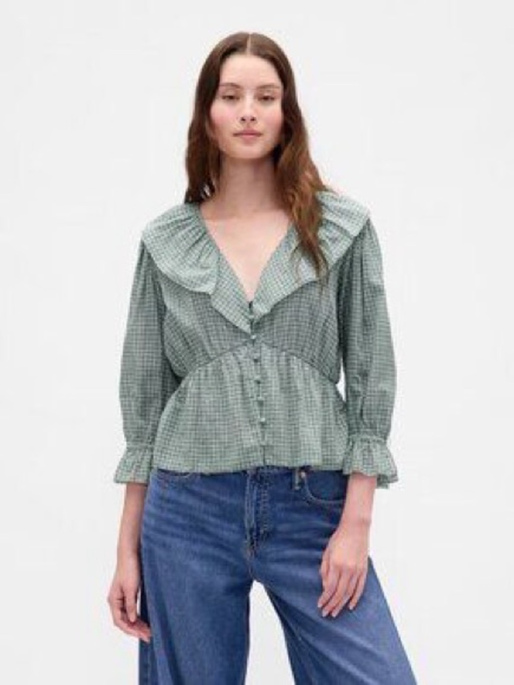 Gap Ruffle Collar V-Neck Top - Picture 1 of 5